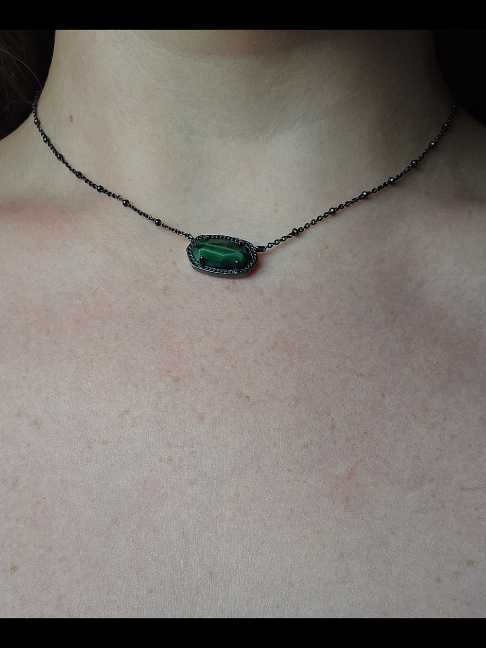 Kendra Scott Green Stone, Gunmetal/Black Necklace, Adjustable Length